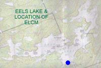 map showing location of Eels Lake Cottages and Marina on Eels Lake