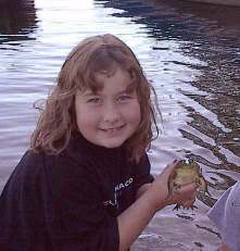 Megan with bullfrog at Eels Lake