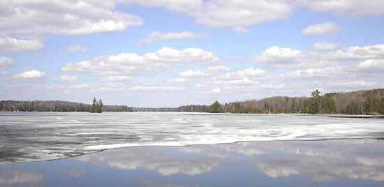 ice leaving Eels Lake, April 12