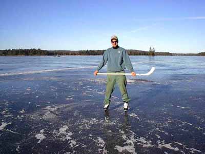 Jeff Ball on frozen Eels Lake rink